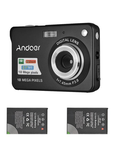 كاميرا رقمية بدقة 18 ميجابكسل للتصوير الفوتوغرافي ودقة 720 بكسل لتصوير الفيديو مزودة بشاشة LCD مقاس 2.7 بوصة تأتي مع بطاريتين