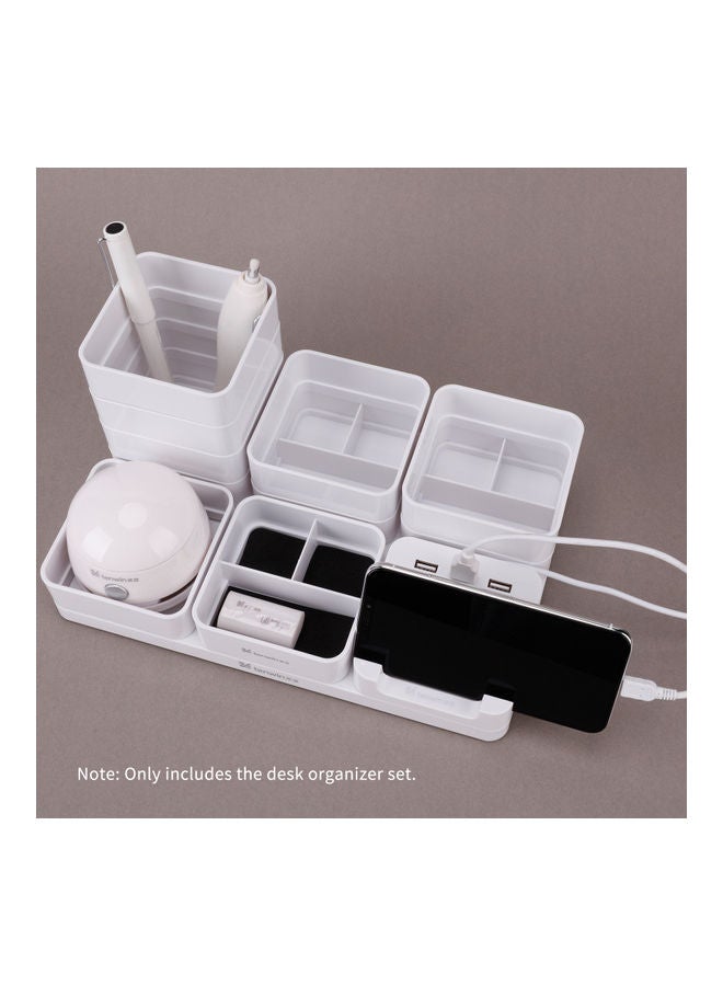 تن ون 3 في 2 صندوق تخزين وحامل أقلام ومحطة شحن USB . أبيض - Image 3