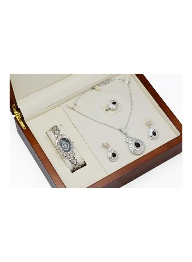 Women's 5-Piece Stone Studded Analog Watch With Necklace Set SARAH1-20-1 - v1609940196/N43284780A_3