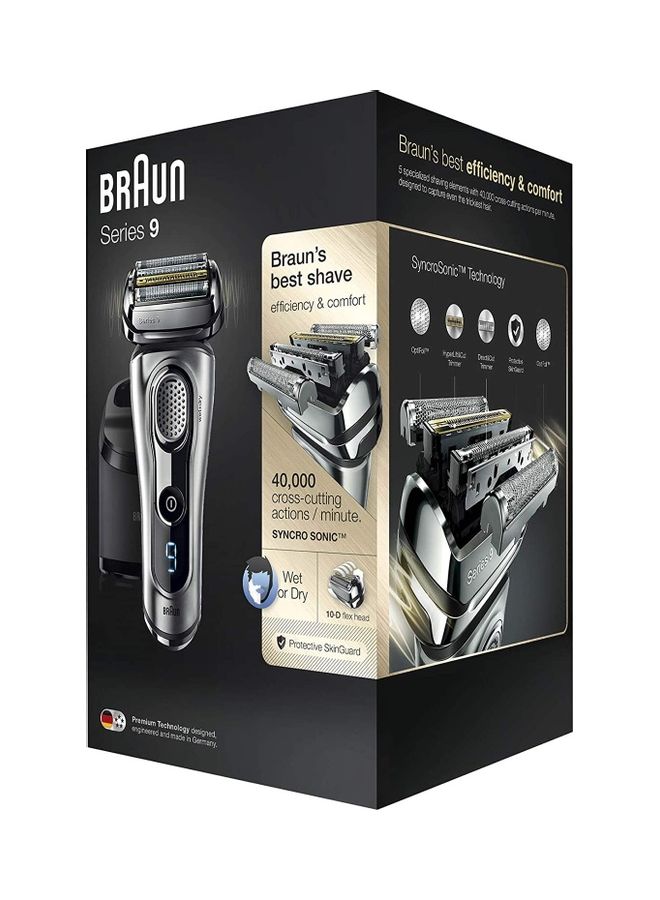 BRAUN - Series 9 Wet And Dry Cross Cutting Action Shaver Including Clean And Charge System And Travel Case Black/Silver - Image 1