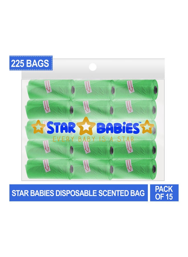 ستار بيبيز عبوة أكياس معطرة مكونة من 15 قطعة بلون أخضر (225 كيسا) - عادية