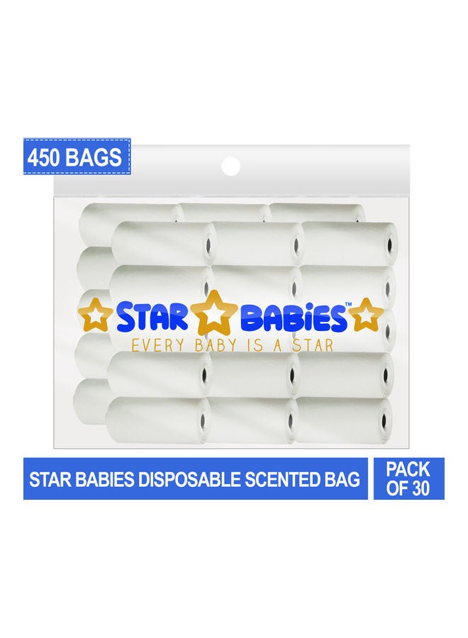 ستار بيبيز عبوة أكياس معطرة مكونة من 30 قطعة بلون أبيض (450 كيسا) - عادية