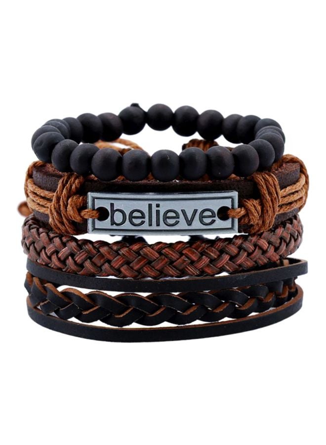 Sharpdo 4-Piece Leather Vintage Woven Multilayer Beaded Bracelet Set - Image 1
