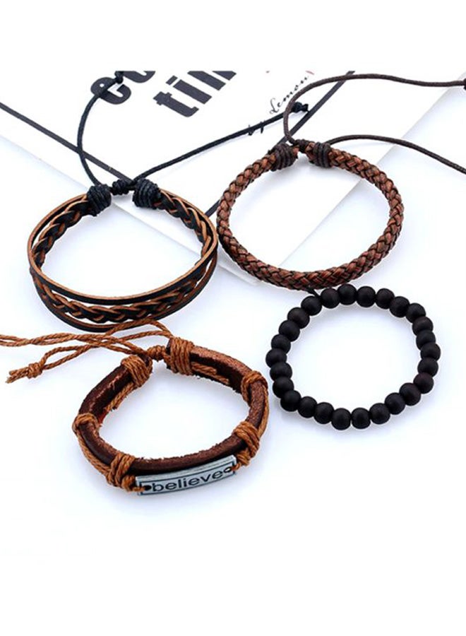 Sharpdo 4-Piece Leather Vintage Woven Multilayer Beaded Bracelet Set - Image 2