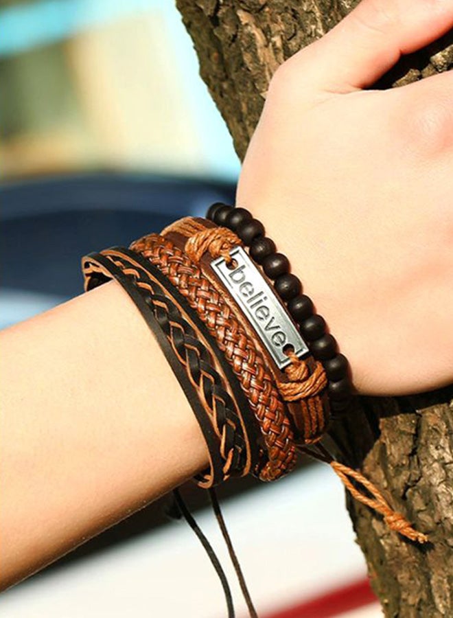 Sharpdo 4-Piece Leather Vintage Woven Multilayer Beaded Bracelet Set - Image 3