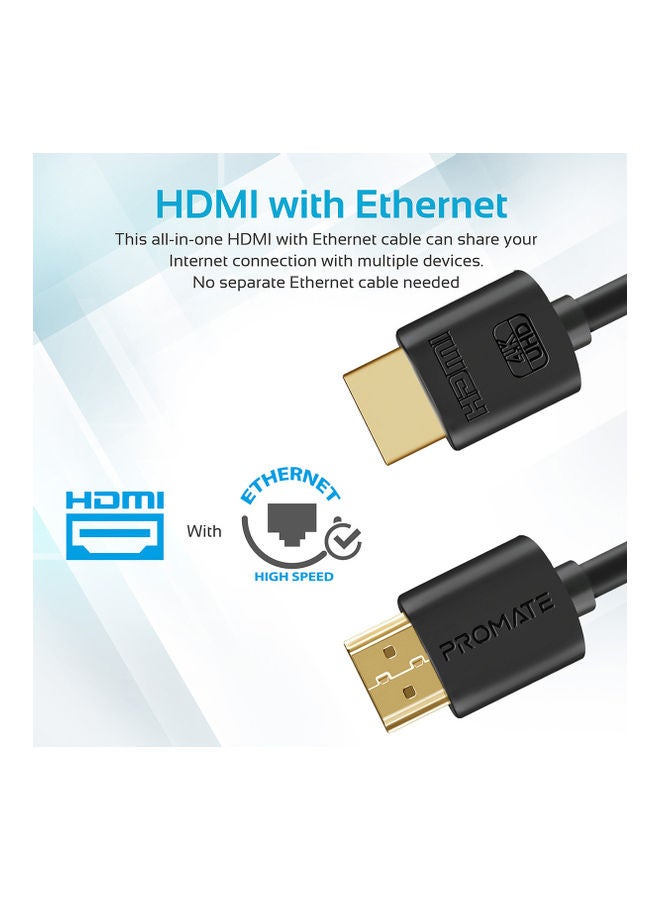 PROMATE - Promate 4K HDMI Cable, High-Speed 10 Meter HDMI Cable with 24K Gold Plated Connector and Ethernet, 3D Video Support for HDTV, Projectors, Computers, LED TV and Game consoles, ProLink4K2-10M Black - Image 1