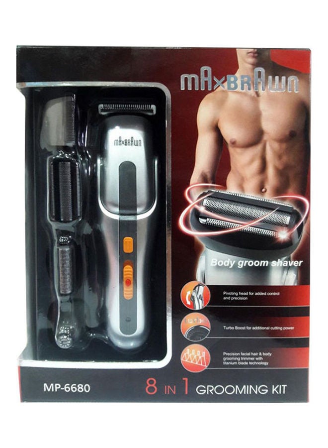 Max - MP-6680 Grooming Kit 8 in 1 Hair Trimmer Black&Silver Black & Silver - Image 1