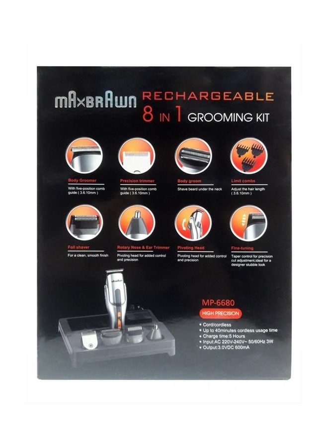 Max - MP-6680 Grooming Kit 8 in 1 Hair Trimmer Black&Silver Black & Silver - Image 1
