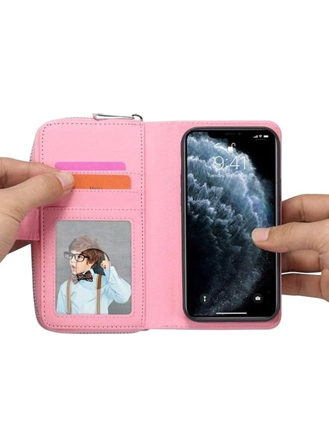 Leather Wallet Case For Apple iPhone 12/12 Pro Pink - Image 5