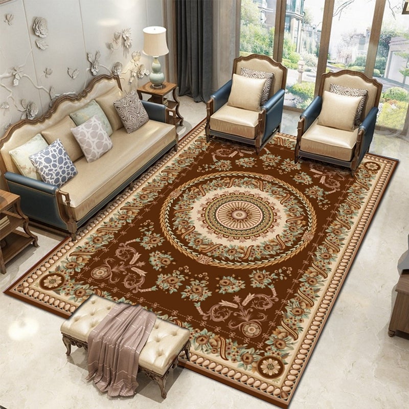 European Retro Style Rectangle Soft Floor Rug Brown 60x90cm  - Image 1