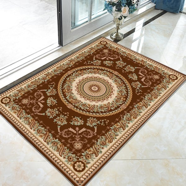 European Retro Style Rectangle Soft Floor Rug Brown 60x90cm  - Image 2