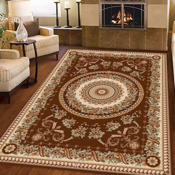European Retro Style Rectangle Soft Floor Rug Brown 60x90cm  - Image 3