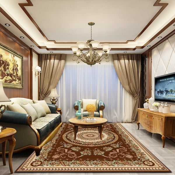 European Retro Style Rectangle Soft Floor Rug Brown 60x90cm  - Image 4