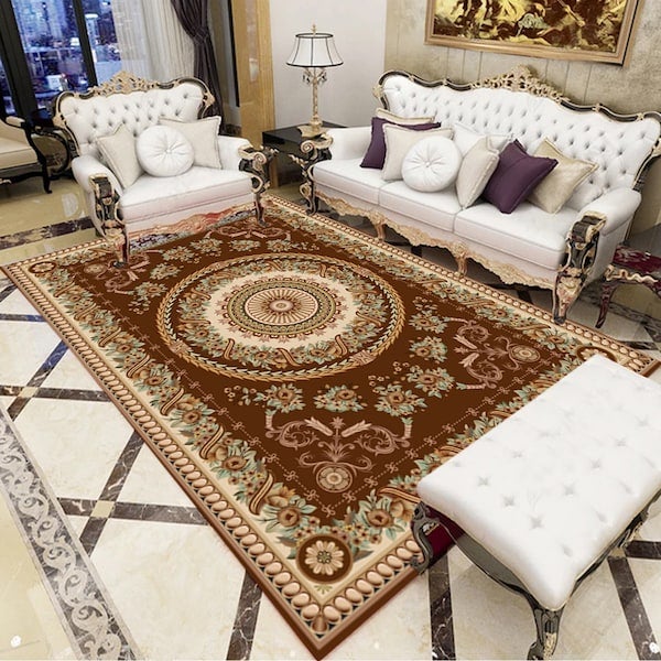 European Retro Style Rectangle Soft Floor Rug Brown 60x90cm  - Image 5