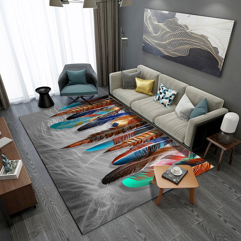 Feather Patterned Living Room Floor Mat Multicolour 40x60cm - Image 1