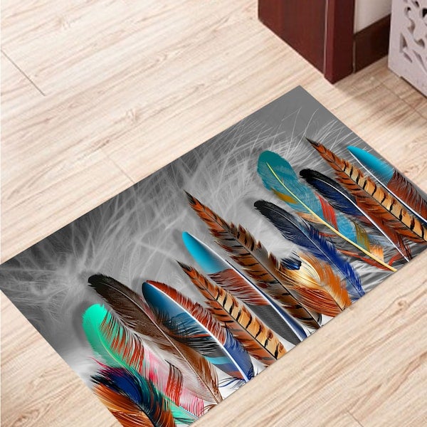 Feather Patterned Living Room Floor Mat Multicolour 40x60cm - Image 4