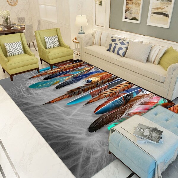 Feather Patterned Living Room Floor Mat Multicolour 40x60cm - Image 3