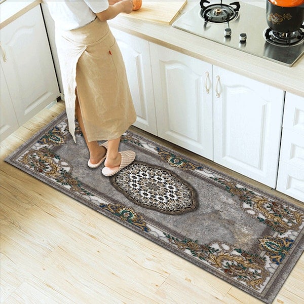 European Style Water Absorbent Anti-Slip Floor Rug Carpet Grey 60x90cm  - Image 3