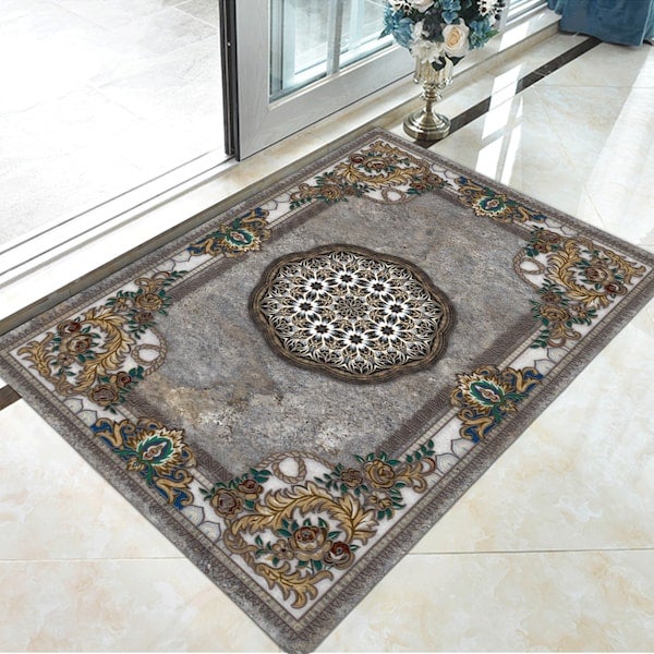 European Style Water Absorbent Anti-Slip Floor Rug Carpet Grey 60x90cm  - Image 2