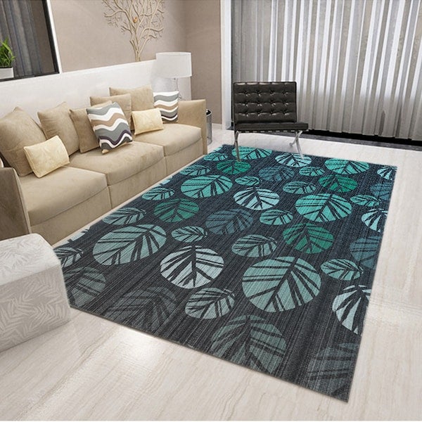 Modern Persian Style Leaf Printed Living Room Floor Rug Green 60x90cm - Image 5