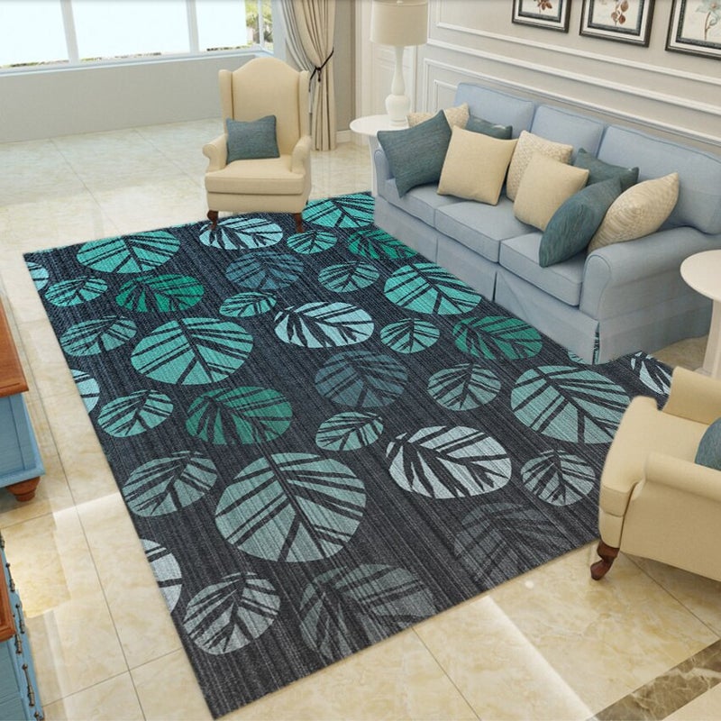 Modern Persian Style Leaf Printed Living Room Floor Rug Green 60x90cm - Image 1