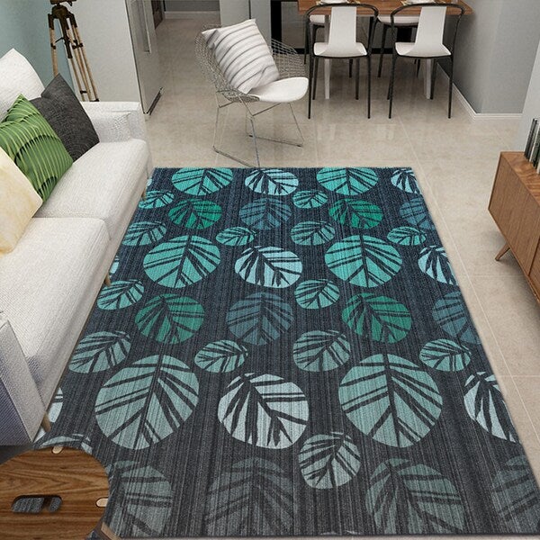 Modern Persian Style Leaf Printed Living Room Floor Rug Green 60x90cm - Image 4