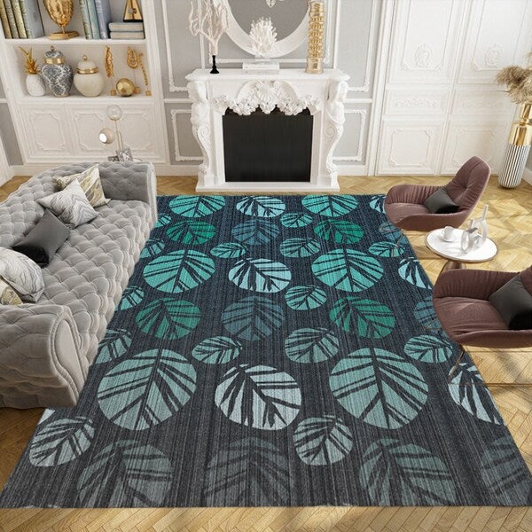 Modern Persian Style Leaf Printed Living Room Floor Rug Green 60x90cm - Image 2