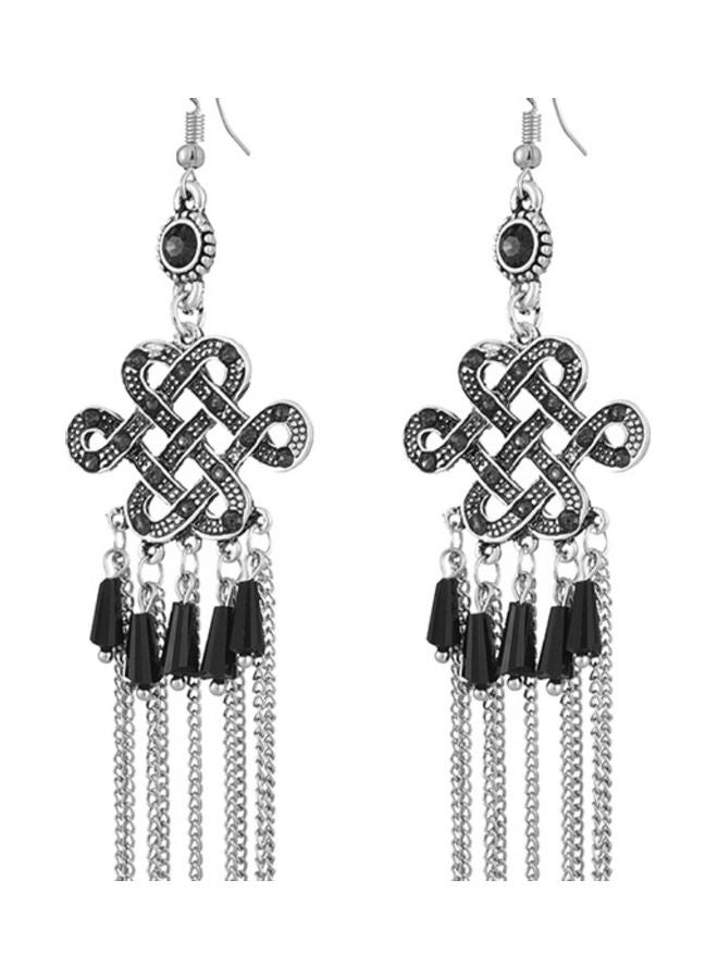 J&J Chinese Knot-Set Chain Tassel Earrings - Image 1