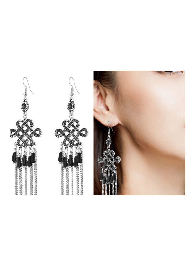 J&J Chinese Knot-Set Chain Tassel Earrings - Image 3