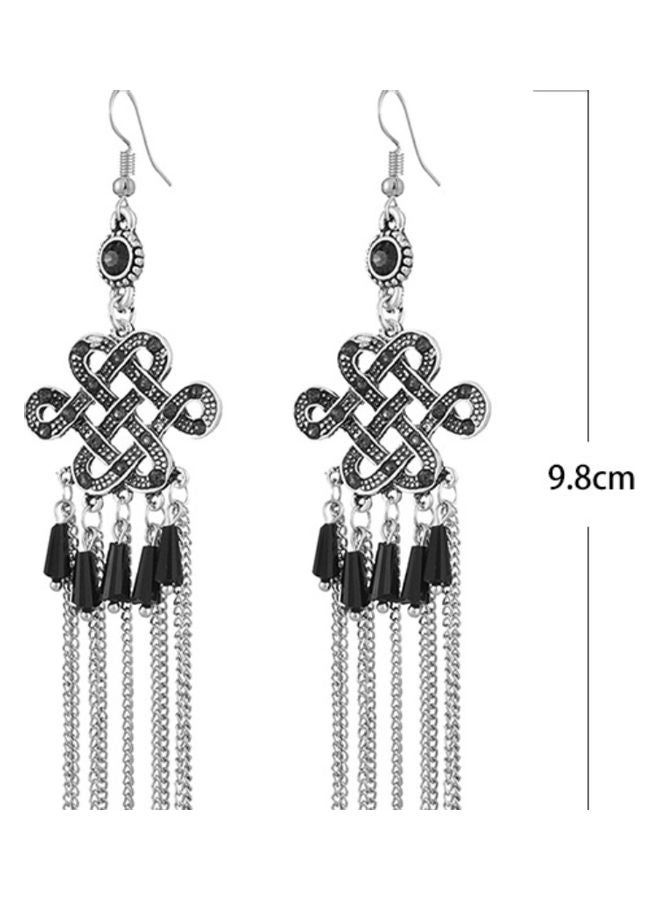 J&J Chinese Knot-Set Chain Tassel Earrings - Image 2