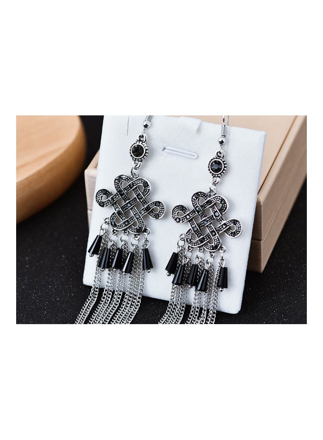J&J Chinese Knot-Set Chain Tassel Earrings - Image 4