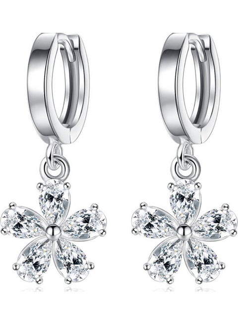 925 Sterling Silver Rhinestone Studded Flower Earrings