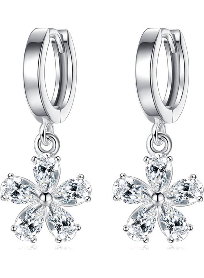 J&J 925 Sterling Silver Rhinestone Studded Flower Earrings  - Image 1