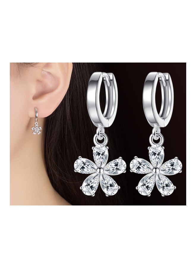 J&J 925 Sterling Silver Rhinestone Studded Flower Earrings  - Image 4