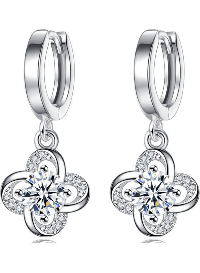 J&J 925 Sterling Silver Rhinestone Studded Flower Earrings  - Image 1