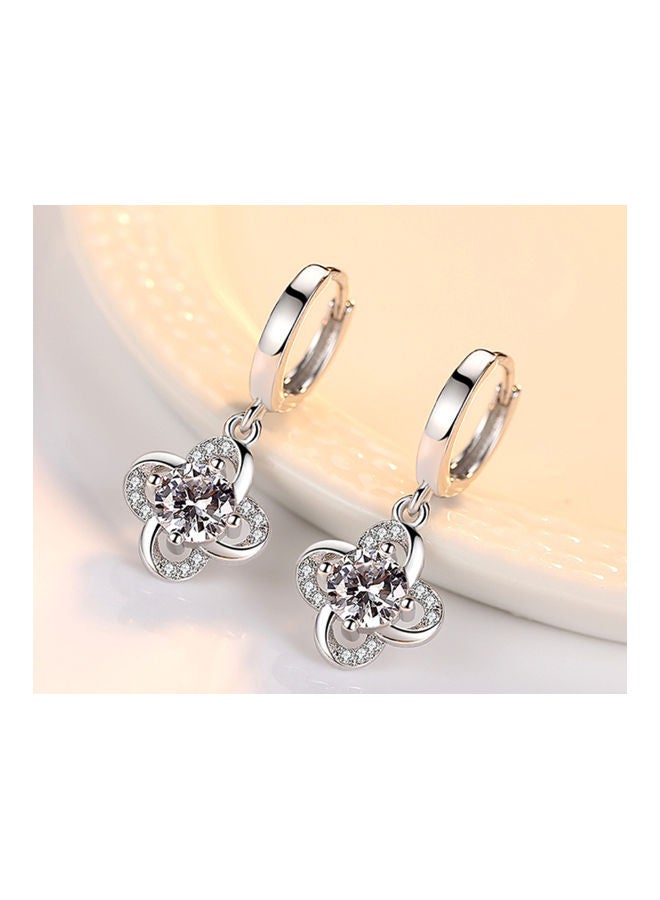 925 Sterling Silver Rhinestone Studded Flower Earrings - v1610001411/N43351729A_3