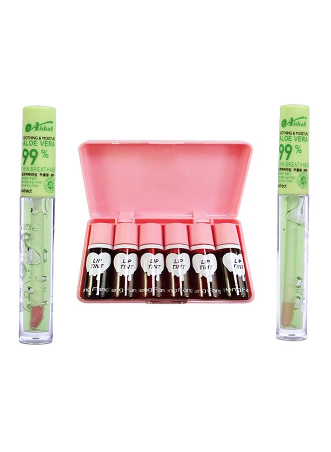 Heng Fang Pack Of 6 Lip Tint With 2 Aishali Aloe Vera Gloss Red/Pink/Orange  - Image 1