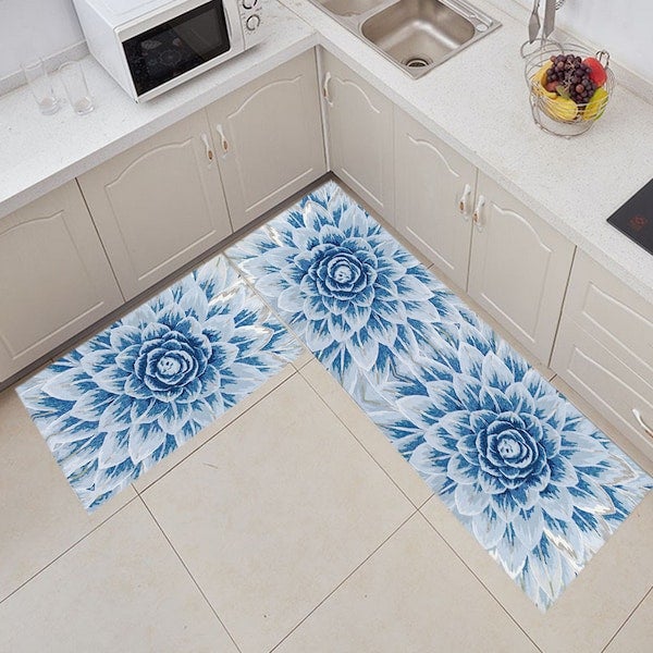 1 Piece Modern Simple Rectangle Kitchen Floor Flower Decor Soft Rug multicolour 50*80(W*L)cmcm - Image 2