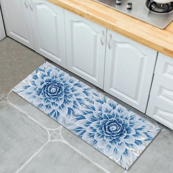 1 Piece Modern Simple Rectangle Kitchen Floor Flower Decor Soft Rug multicolour 50*80(W*L)cmcm - Image 4