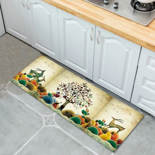 1 Piece Kitchen Rug Anti-Slip Tree Pattern Rectangle Carpet multicolour 50*80(W*L)cmcm  - Image 4