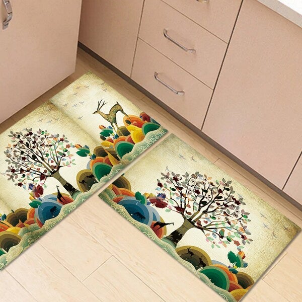 1 Piece Kitchen Rug Anti-Slip Tree Pattern Rectangle Carpet multicolour 50*80(W*L)cmcm  - Image 2
