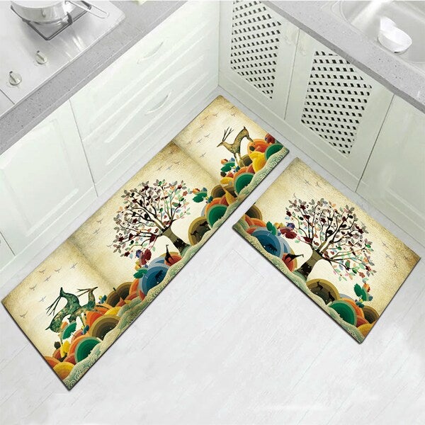 1 Piece Kitchen Rug Anti-Slip Tree Pattern Rectangle Carpet multicolour 50*80(W*L)cmcm  - Image 5