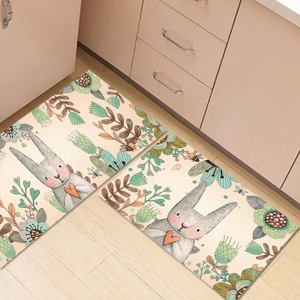 1 Piece Kitchen Rug Eco-friendly Anti-Slip Rabbit Pattern Carpet multicolour 40*60(W*L)cmcm  - Image 3
