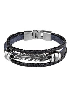 Braided And Feather Designed Leather Bracelet