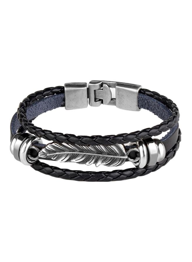 Sharpdo - Braided And Feather Designed Leather Bracelet - Image 1
