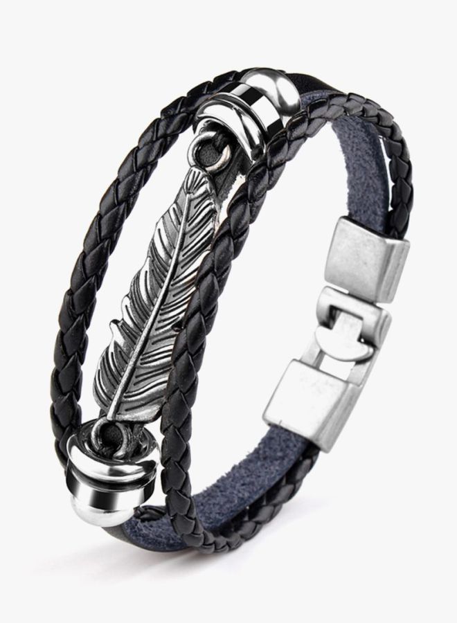 Sharpdo - Braided And Feather Designed Leather Bracelet - Image 1