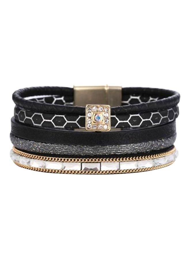 شاربدو سوار ملفوف متعدد الطبقات مصنوع من الجلد ومرصع بالأحجار ومزود بإغلاق مغناطيسي - Image 1