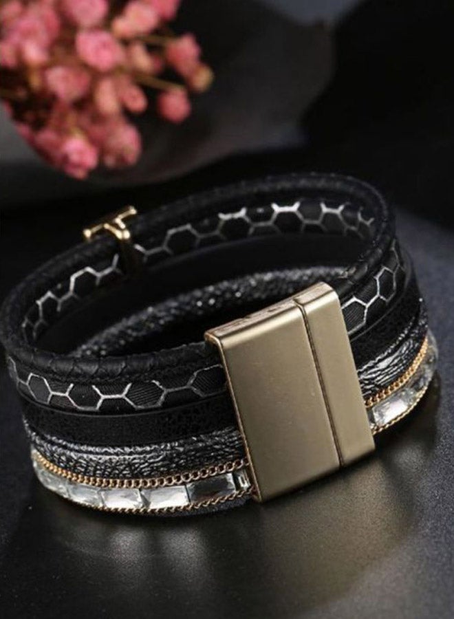 شاربدو سوار ملفوف متعدد الطبقات مصنوع من الجلد ومرصع بالأحجار ومزود بإغلاق مغناطيسي - Image 2