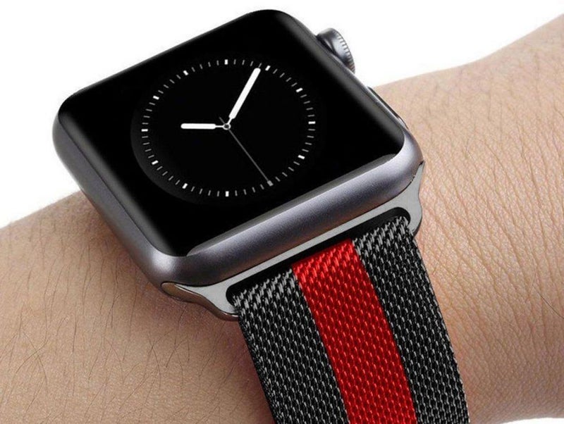 Magnetic Stainless Steel Loop Strap For Apple Watch Black/Red - Image 4