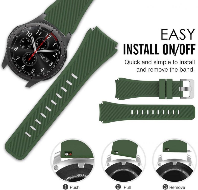 Sport Series Silicone Smartwatch Strap Band For Gear S3 Frontier/S3 Classic/Moto 360 2Nd Gen Army Green - Image 4